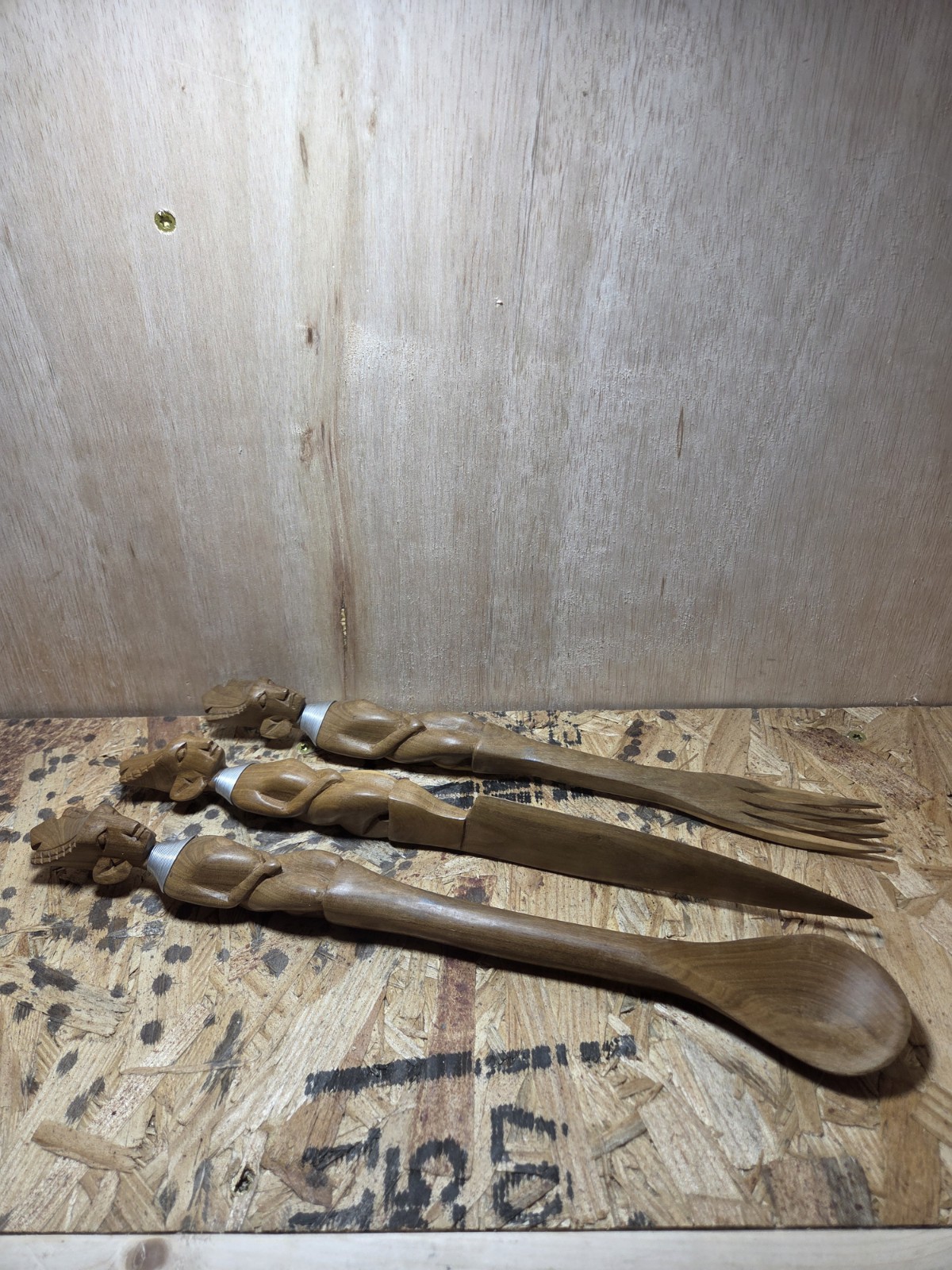 Set of 3 Vintage Ubangi Figures African Wooden Utensils MASAI Kenya Safai Ware