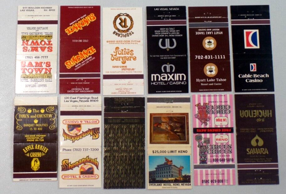 Lot of 12 Casino Clubs Nevada Bahamas Kentucky Vintage Matchbook Covers 3717