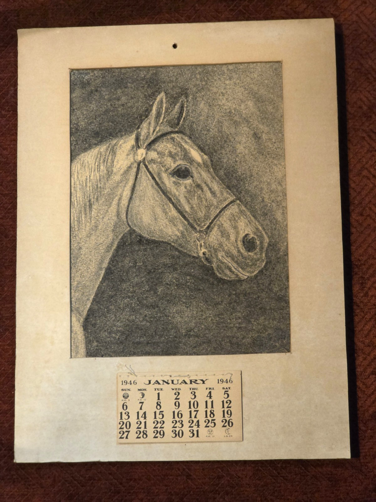 1944 WWII War time Vintage Horse scene calendar