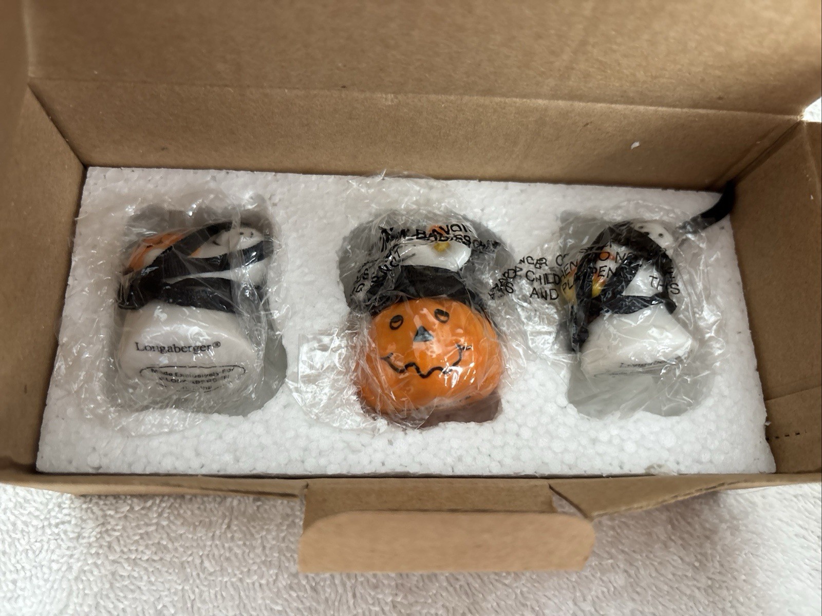 Longaberger 2005 Happy Halloween Ghost 3 piece tie on set new 23127 pumpkin