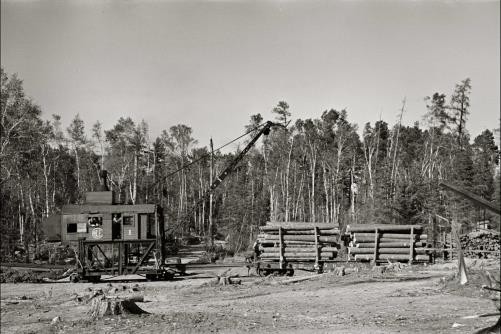 Photo:Effie Minnesota 1937 Timber Loading Railroad Cars Lumber Camp