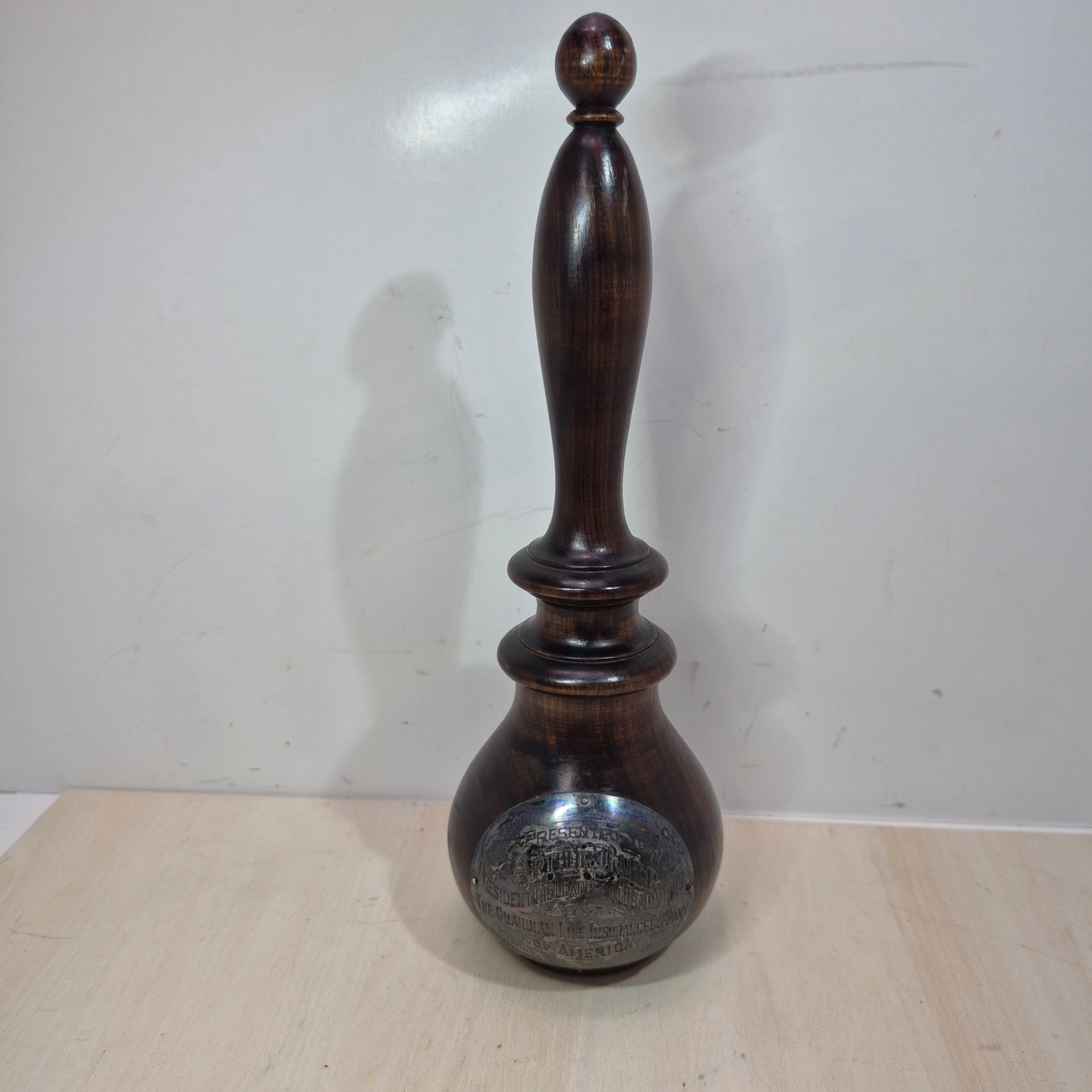 Antique 1922 Guardian Life Insurance Presentation Gavel Arthur Baker Wood 10.5