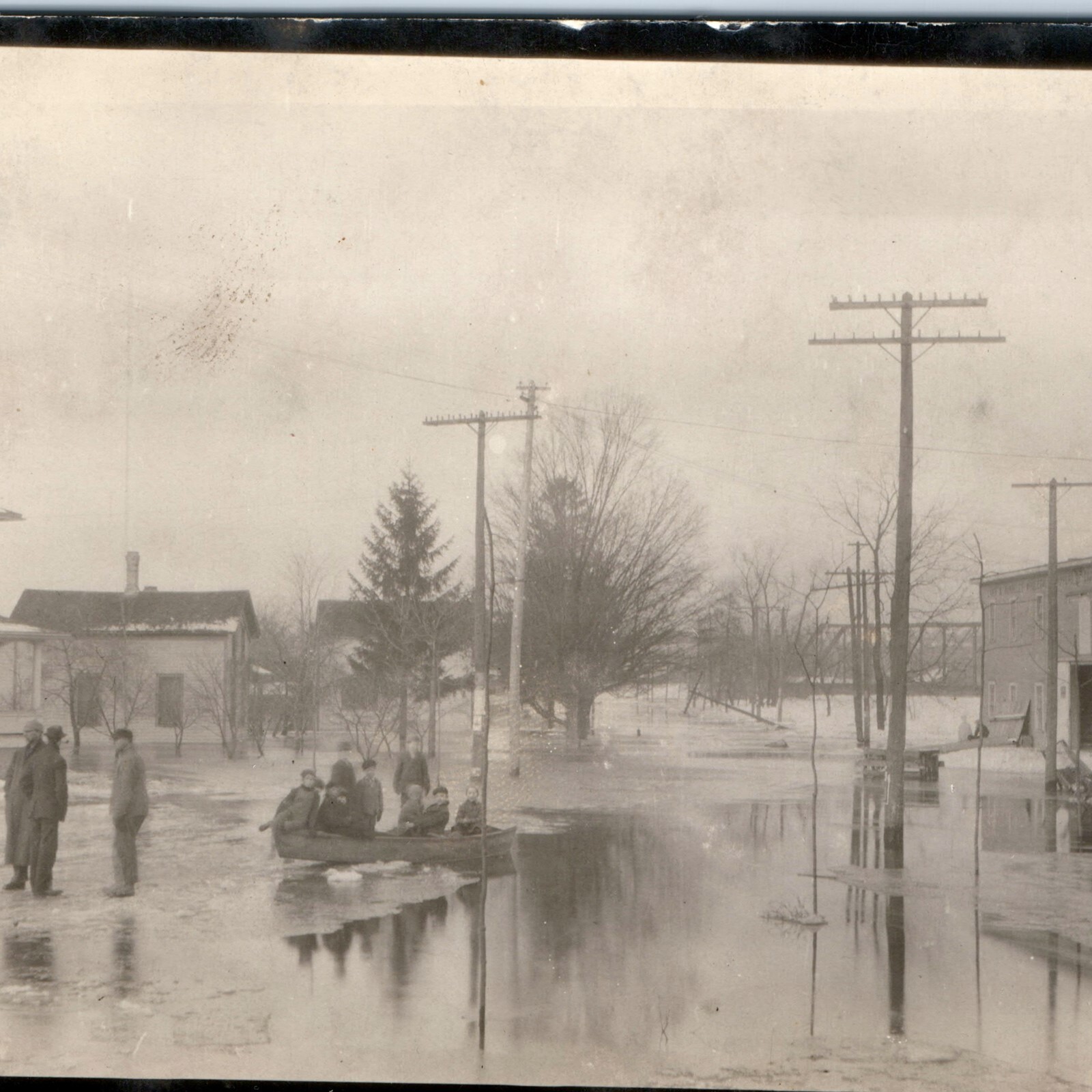c1910s Flooded Town Street RPPC Postcard Kids Rowboat High Water Flood Disaster c1910s Flooded Town Street RPPC Postcard Kids Rowboat High Water Flood Disaster