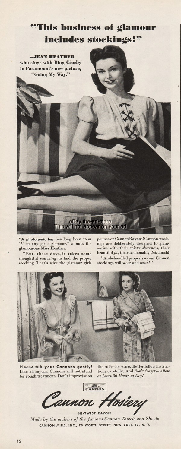 1944 Jean Heather Going My Way Movie Promo Cannon Hosiery Women\'s Stockings Ad