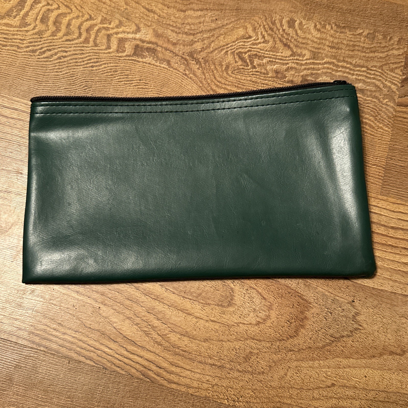Vintage Money Coin Bank Deposit Receipt Zip Leather Style Bag 10.5” Long Green