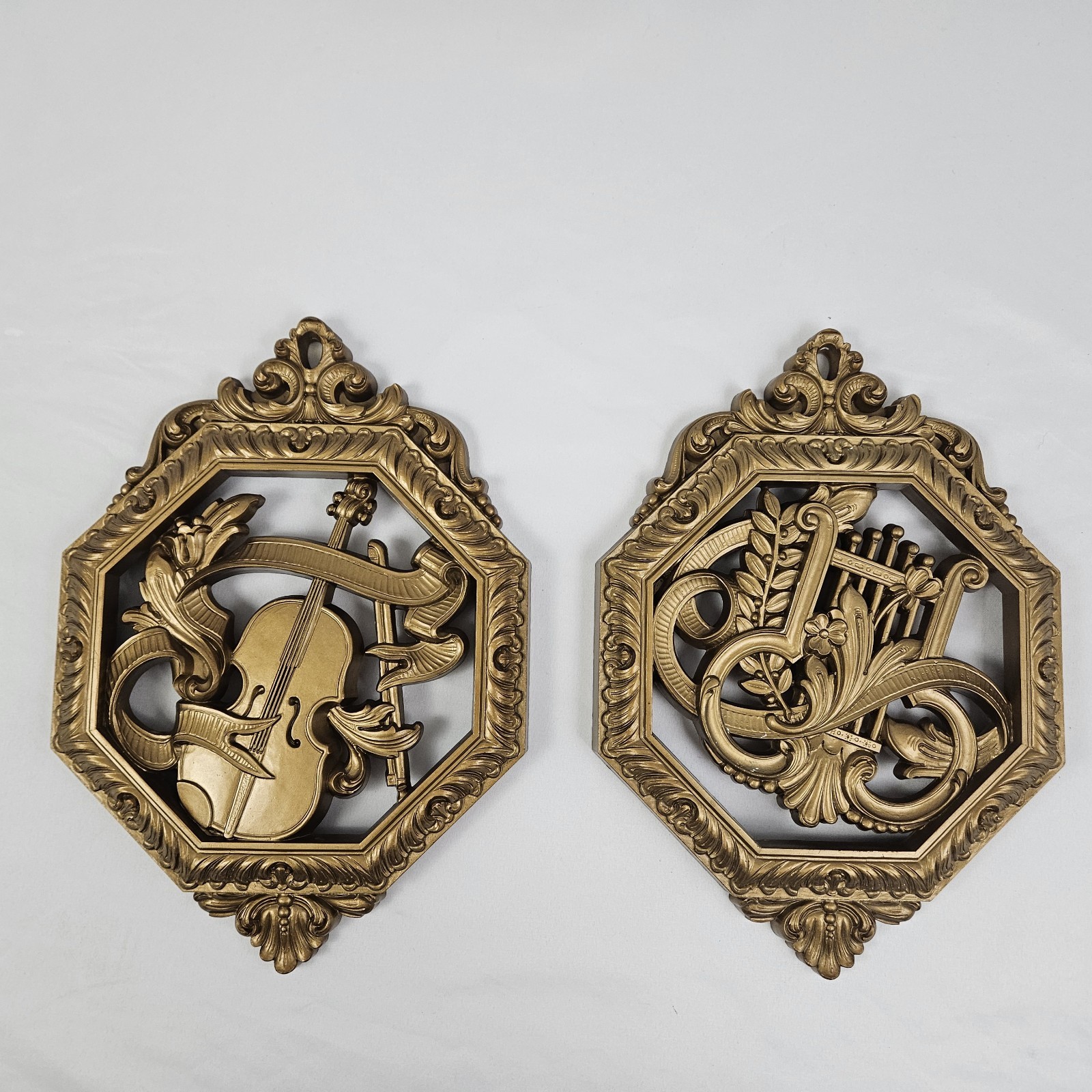 Homco Wall Decor Set Vintage Hollywood Regency Musical Instruments MCM Plaque