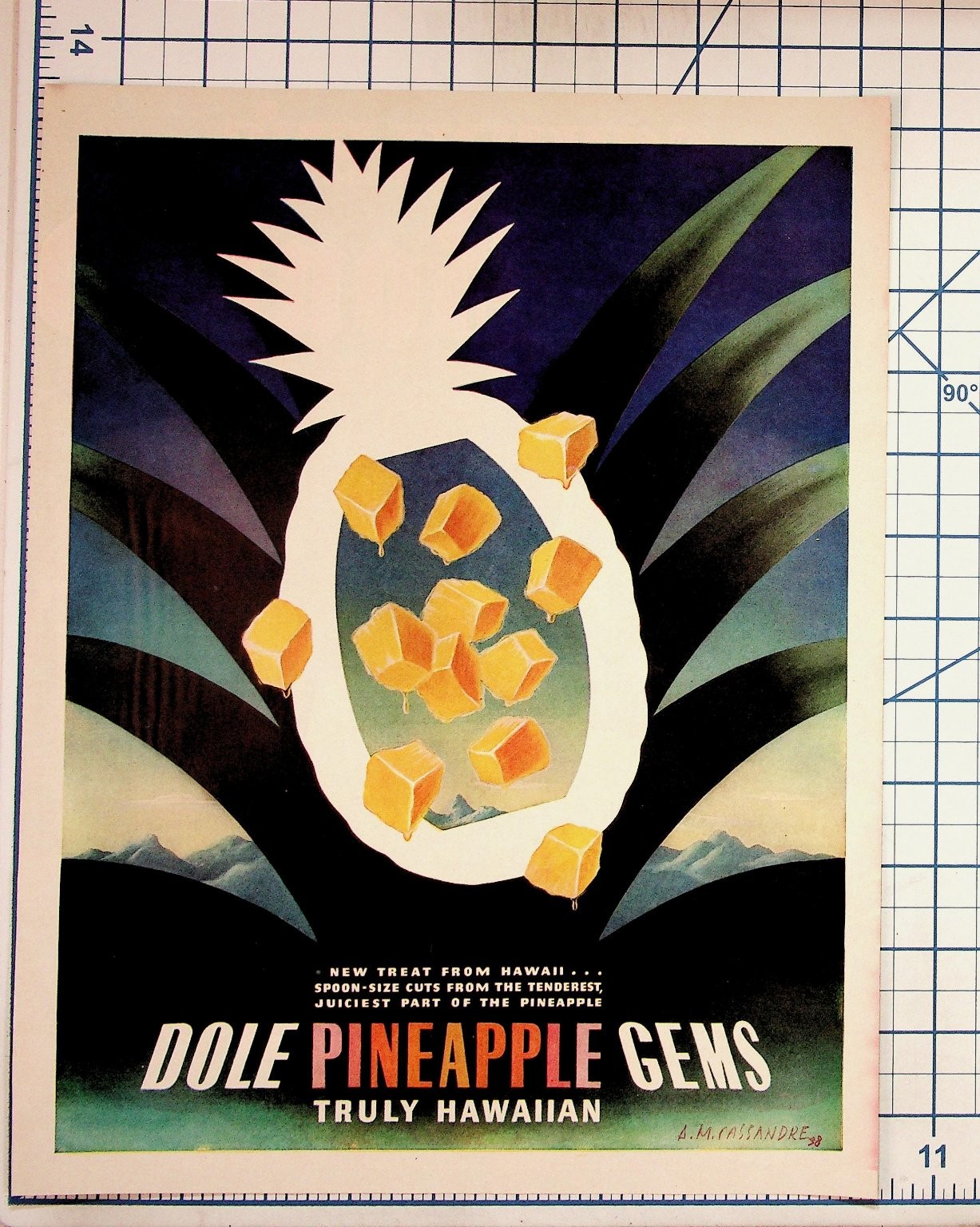 1938 A.M. Cassandre Dole Pineapple Gems Vintage Food Ad Print Hawaii Art Deco