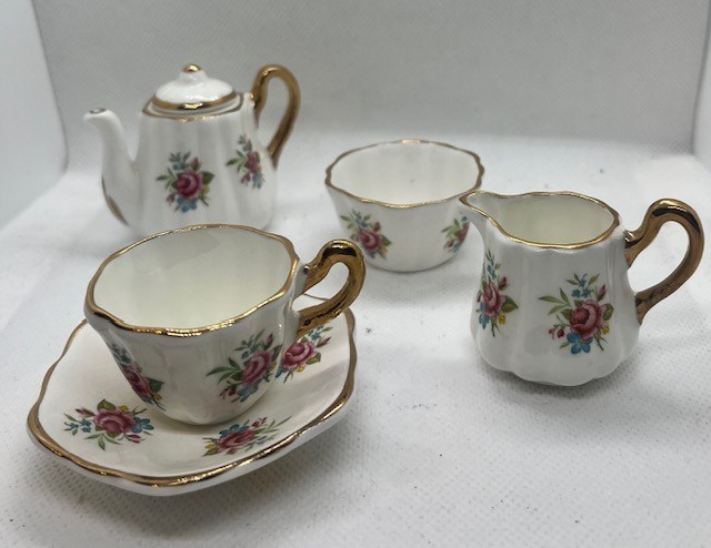 Vintage Miniature Sandford England Bone China teapot cup saucer-creamer-sugar