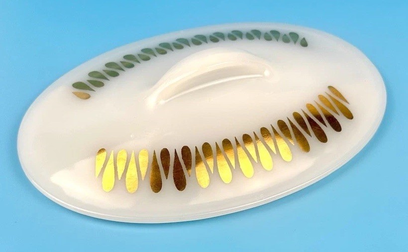 Vintage Glasbake “Gold Rain” Milk Glass Oval Casserole J-2275 Bakeware Lid ONLY