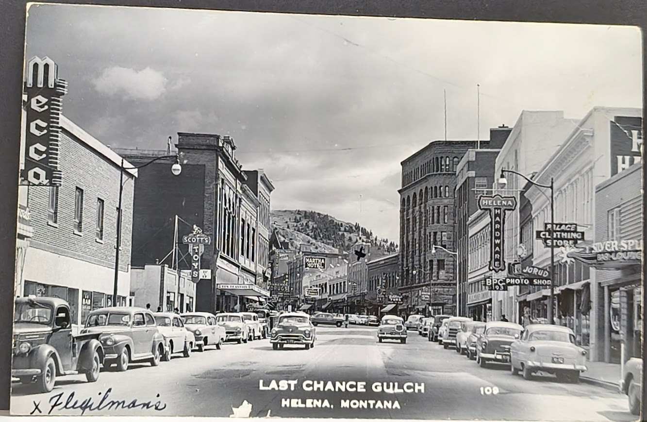 RPPC ~ Last Chance Gulch (Main Street) looking south in Helena, Montana c1950\'s