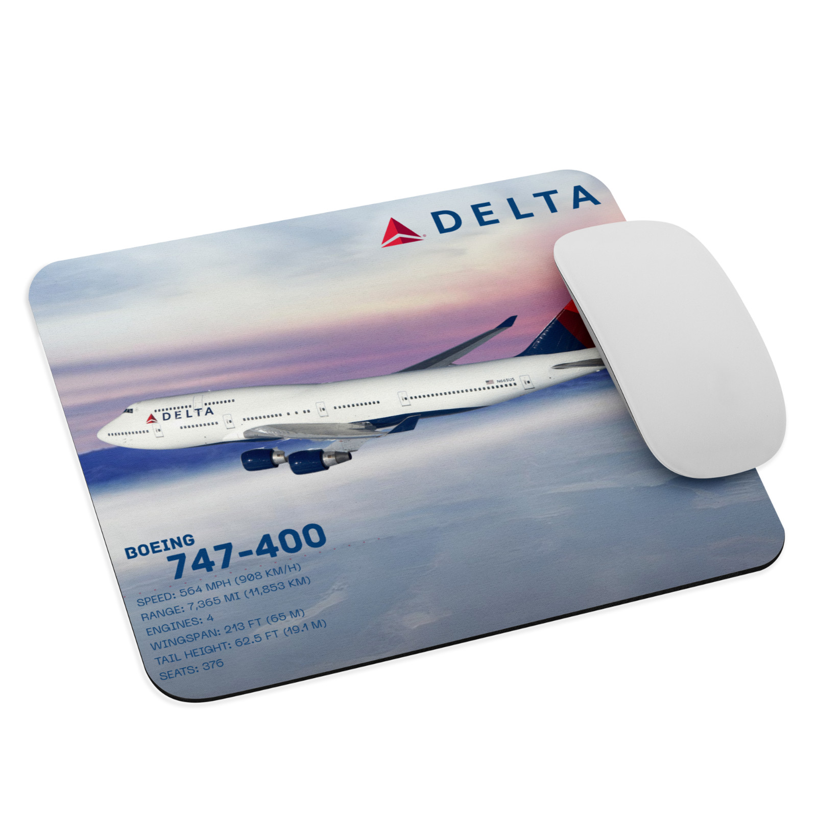 Delta Airlines Boeing 747-400 Mouse Pad 9.5x7.75 inch Pilot Trading Card Queen