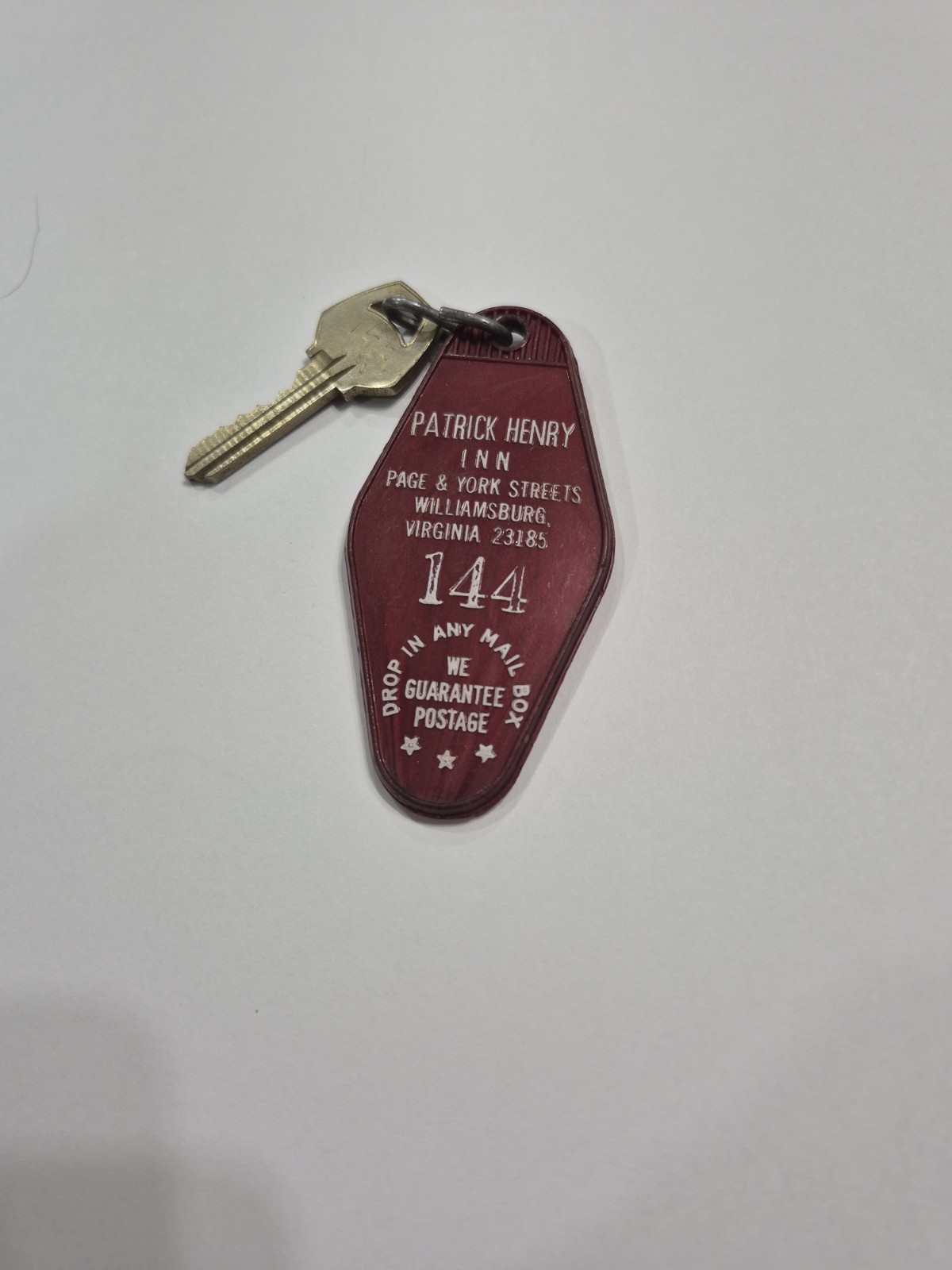 VTG Patrick Henry Inn Motel Hotel Room Key #144 Williamsburg Virginia Vacation 