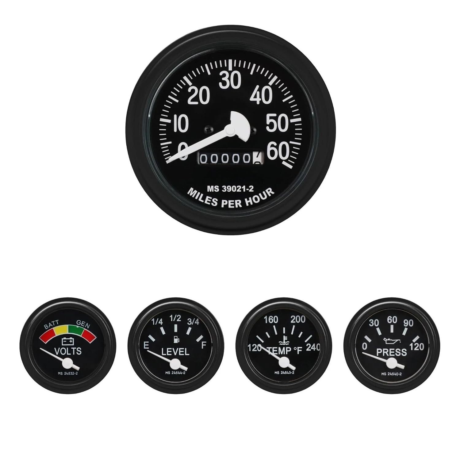 Humvee HMMWV 5 Gauge Set Black Military Equipment Replacement | M998, M1045, ...