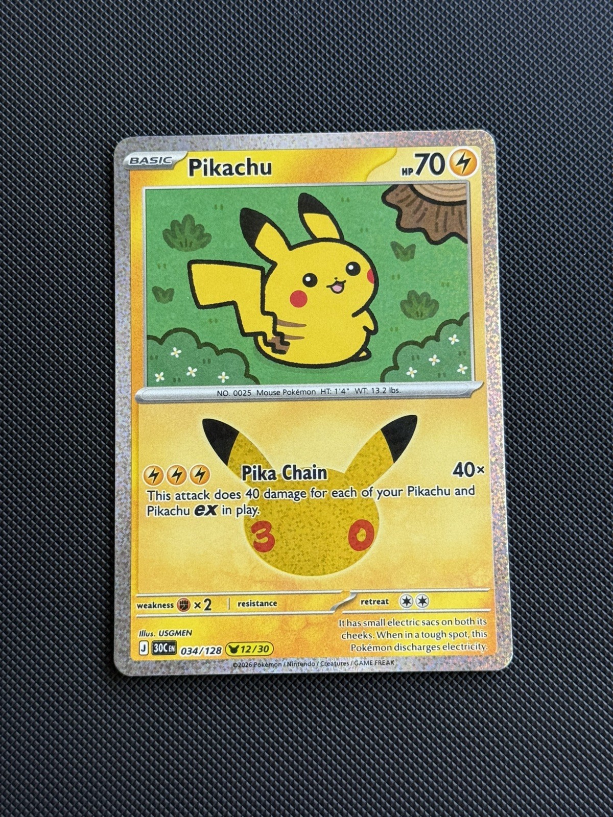 Pokemon TCG 30th Anniversary Pikachu 034/128 Holo (12/30) NM