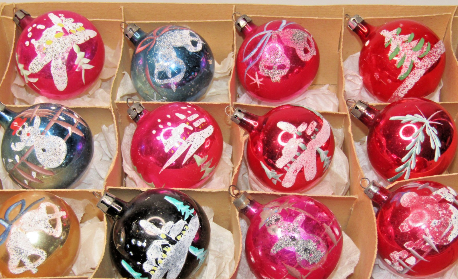 Lot VTG Glass Pictured SNOWMAN BELL TREE Mica BALL Christmas Ornaments CHOOSE