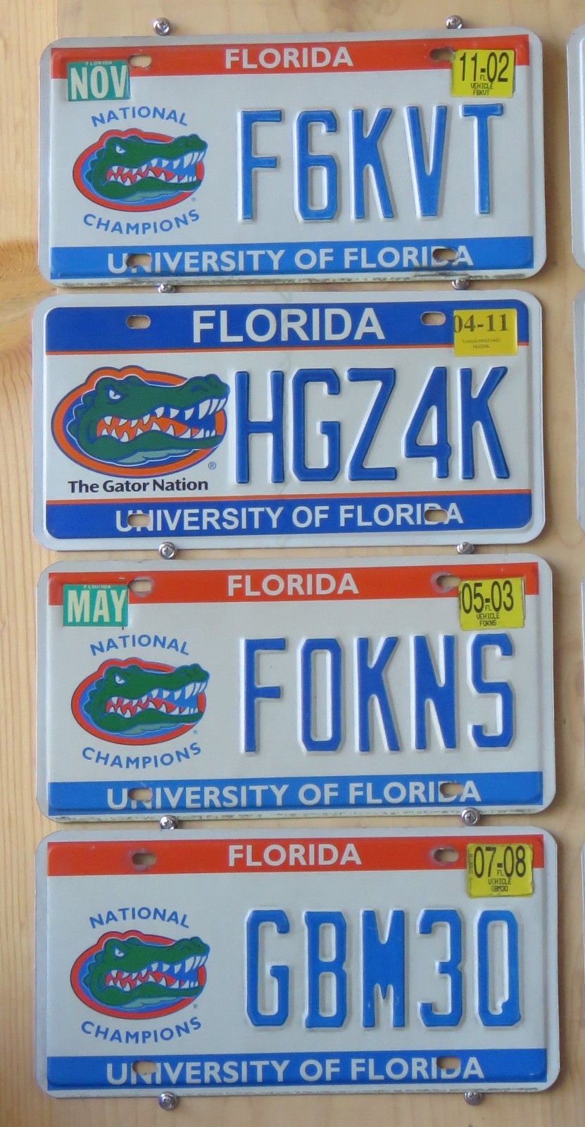 GROUP LOT OF 4 UNIVERSITY of FLORIDA  license plates