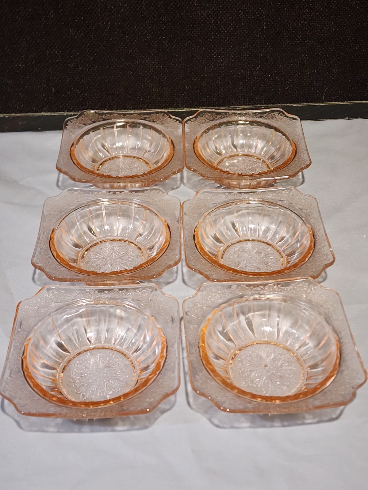 SET OF  6- PINK Depression Glass Jeanette Adam Dessert Berry Bowl 4 3/4\