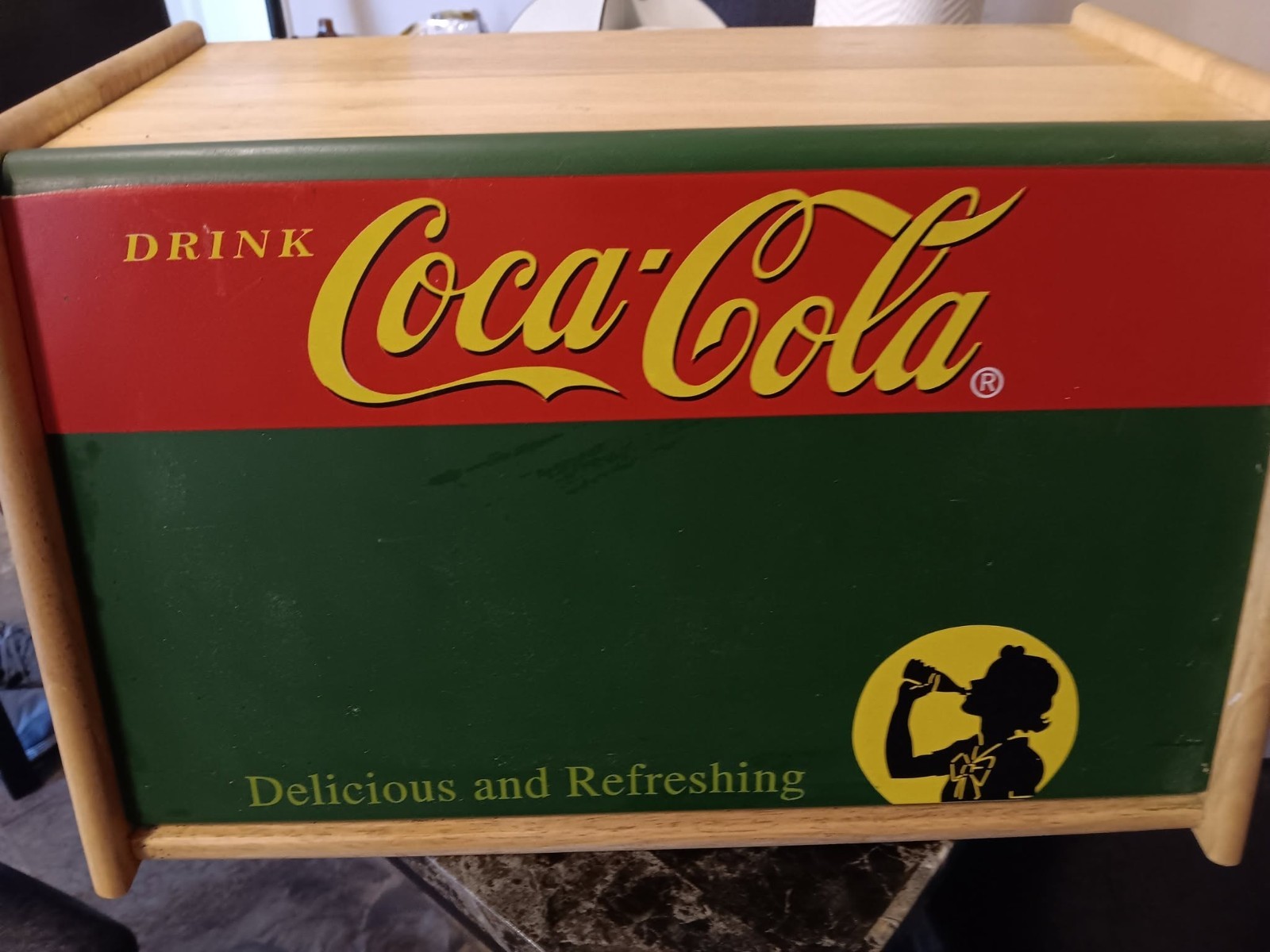 VTG Coca Cola Wooden Bread Box Chalkboard Front  EUC