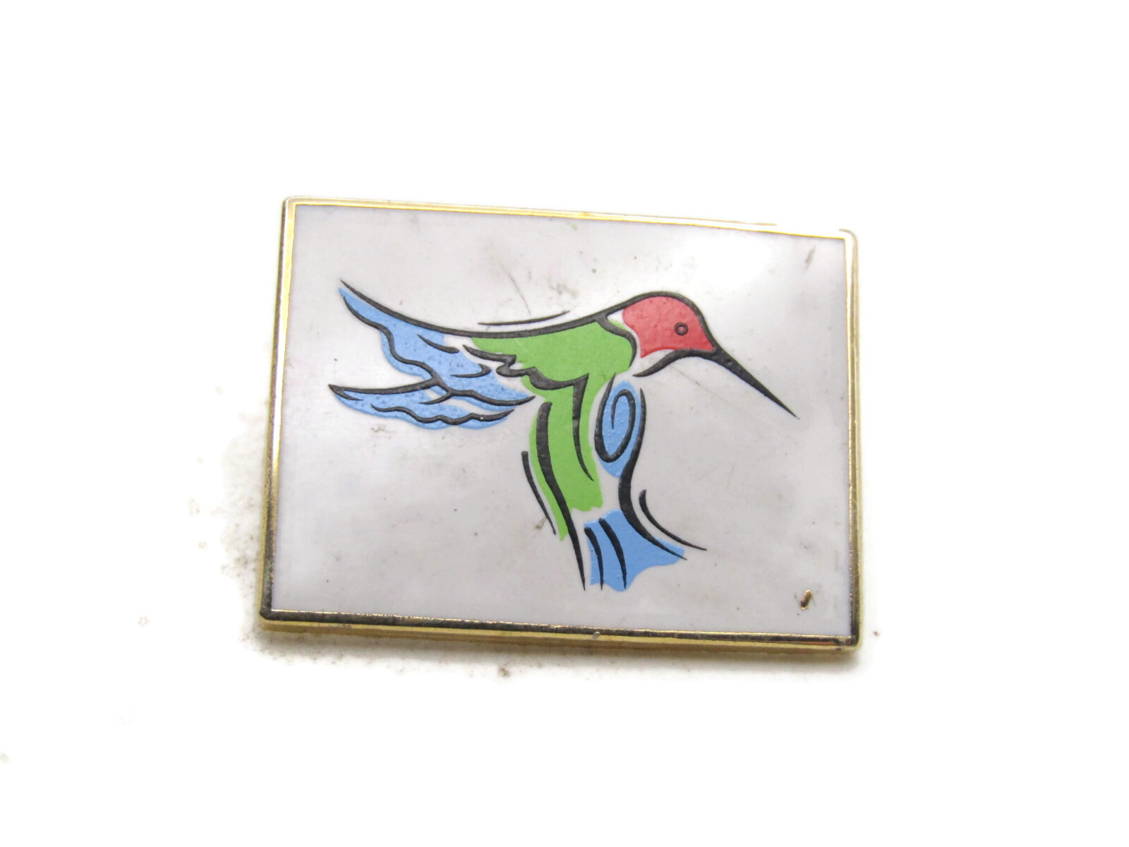 Vintage Stylized Hummingbird Pin Brooch Enamel Gold Tone Colorful Bird Lapel Pin