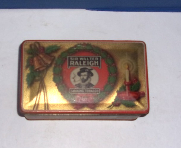 Pre Owned Vintage Sir Walter Raleigh Christmas Smoking Tobaco Tin