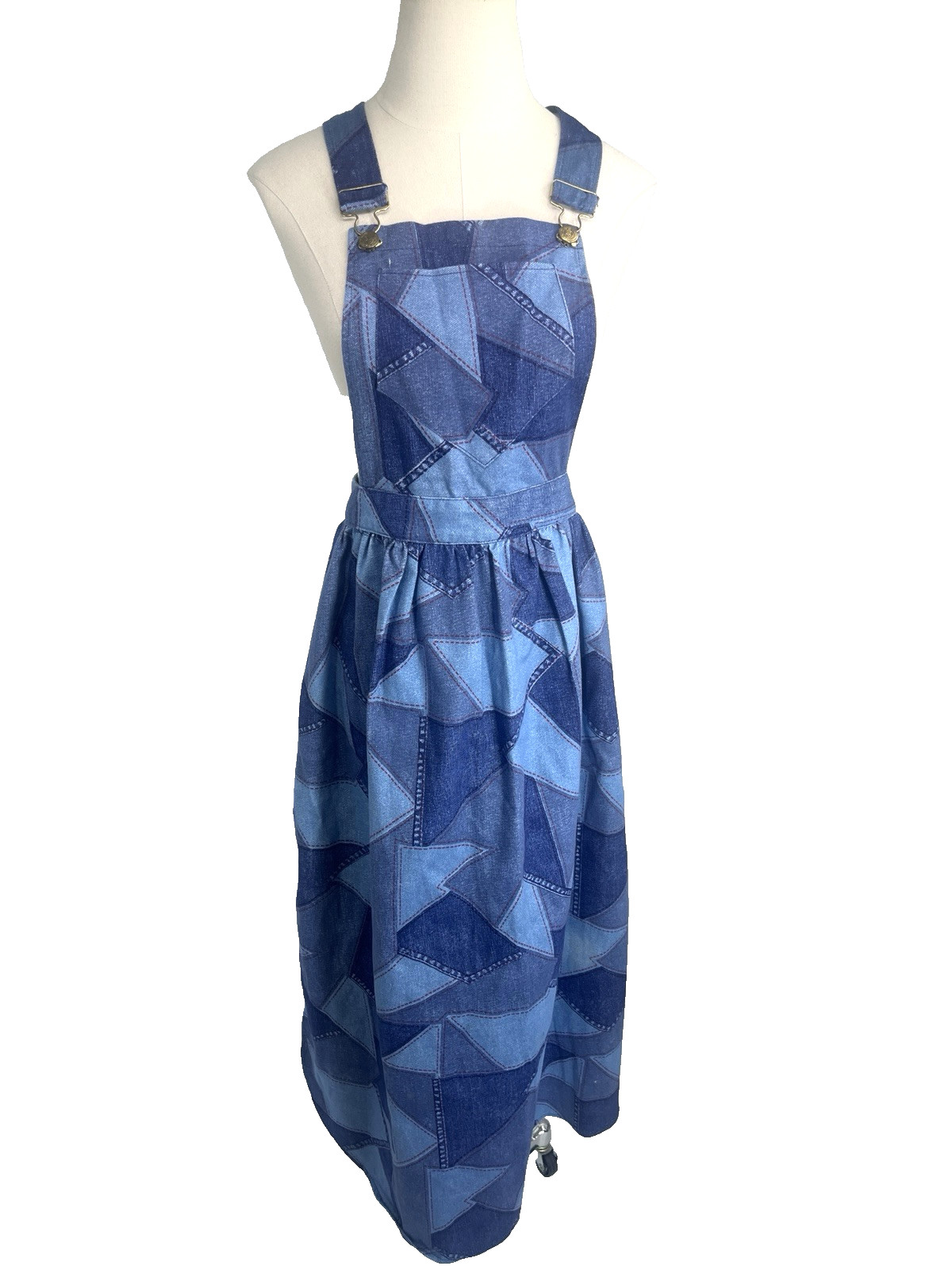Vtg In Good Company San Francisco Womens Denim Patchwork Print Apron Smock OSFM