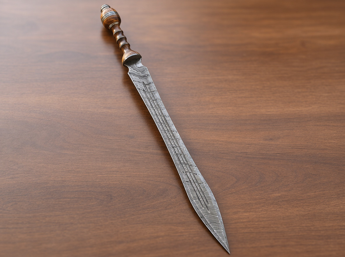 ROMAN GLADIATOR SWORD, HANDMADE DAMASCUS STEEL BLADE, GLADIUS SWORD WITH SHEATH.