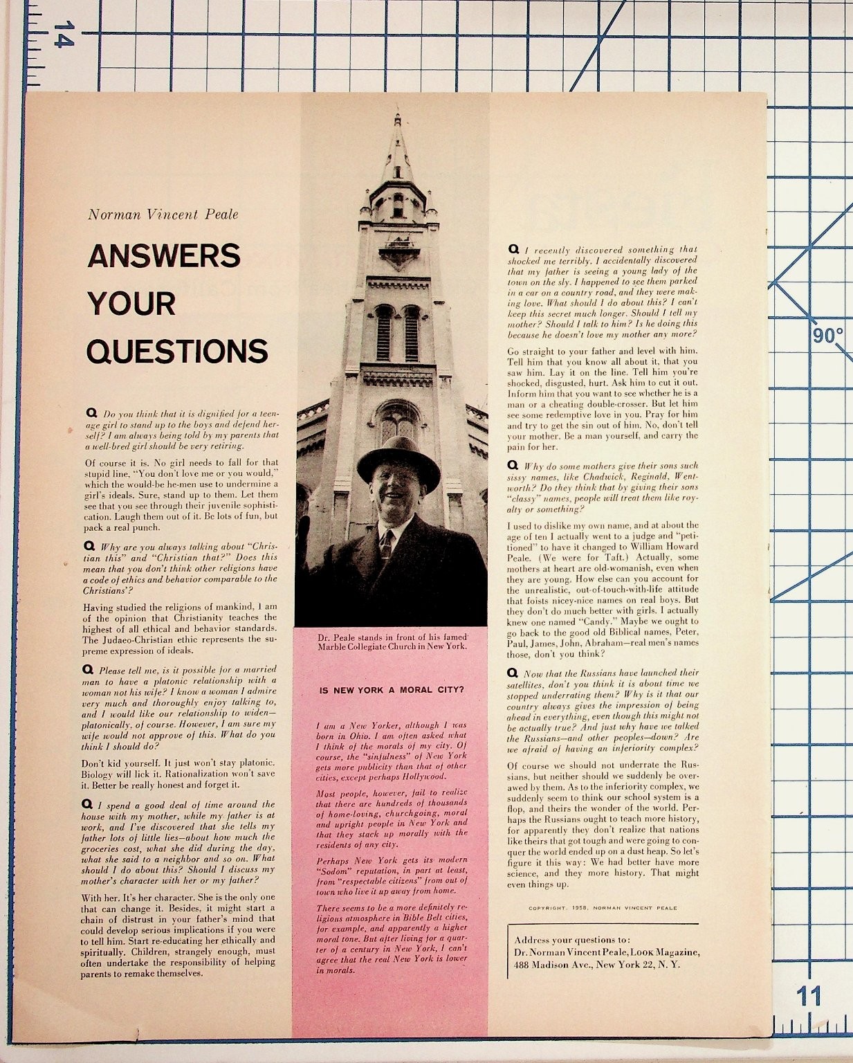 1955 Norman Vincent Peale Answers Your Questions Look Magazine Article