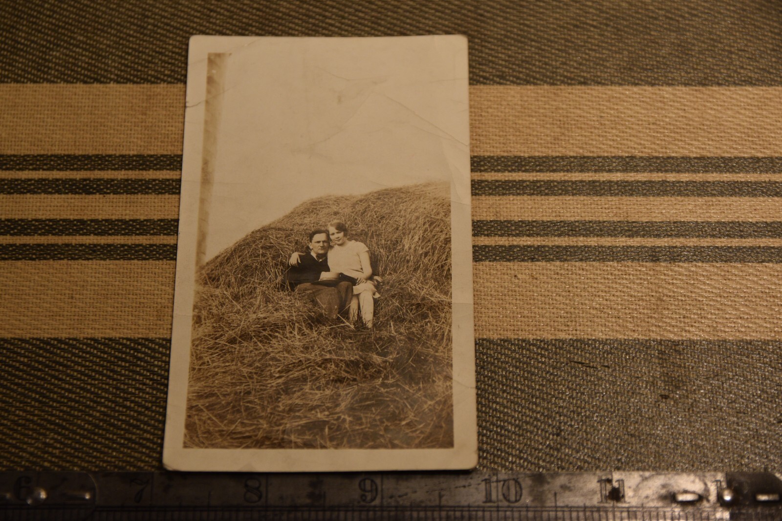 Photograph Couple Ready For Roll In The HAY PILE Vintage Snapshot