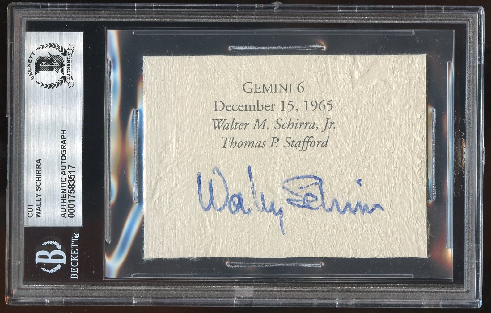 Wally Schirra d2007 signed autograph 3x4 cut Astronaut Gemini 6 BAS Slabbed