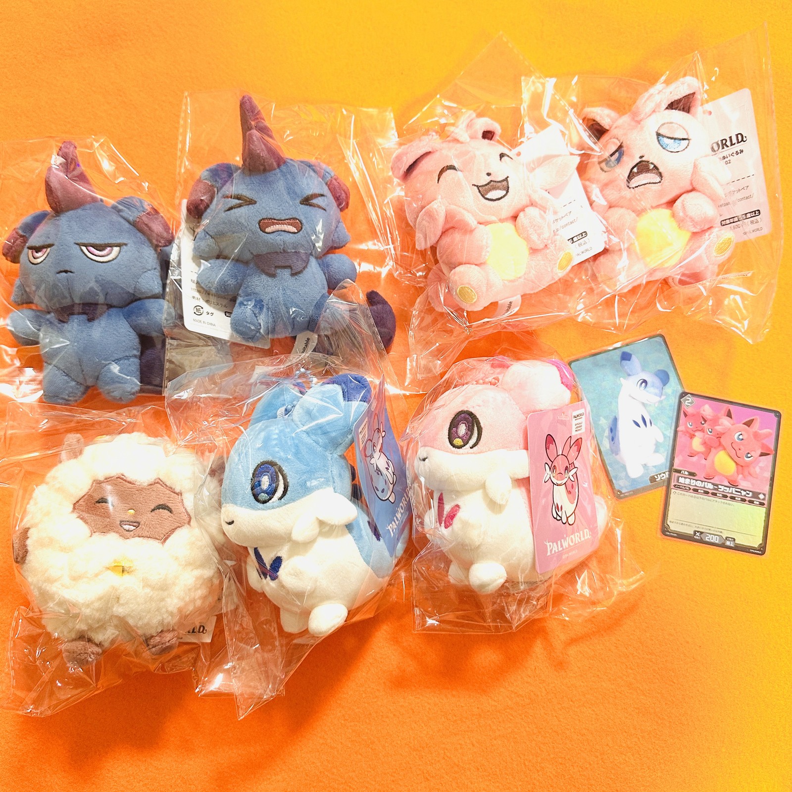 Palworld Plush Set of 7 Depresso Cattiva Chillet Lamball + 2 Promo Cards Japan