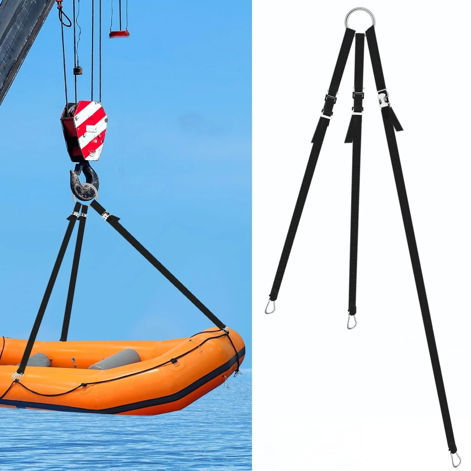 3 Leg Inflatable Dinghy Boat Lift Slings Universal Heavy Duty Adjustable Davi...