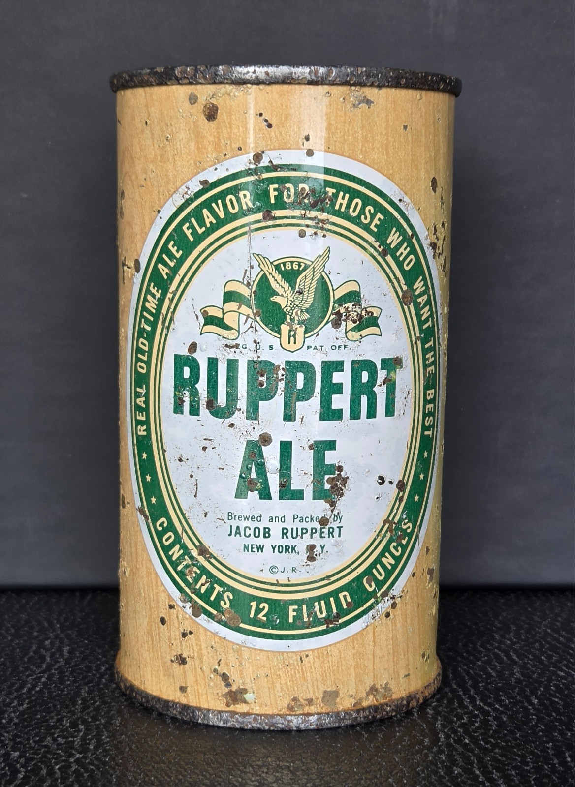 JACOB RUPPERT ALE FLAT TOP BEER CAN.  NEW YORK, NY.