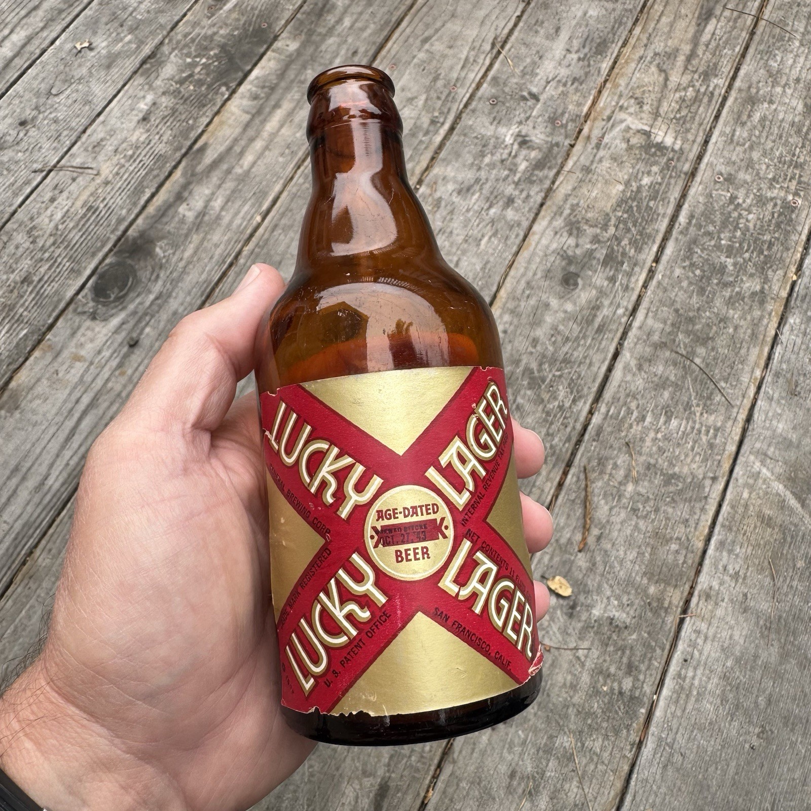 ~Vintage LUCKY Lager STEINIE Beer Bottle~IRTP~Paper Label~SAN FRANCISCO CA~1943~