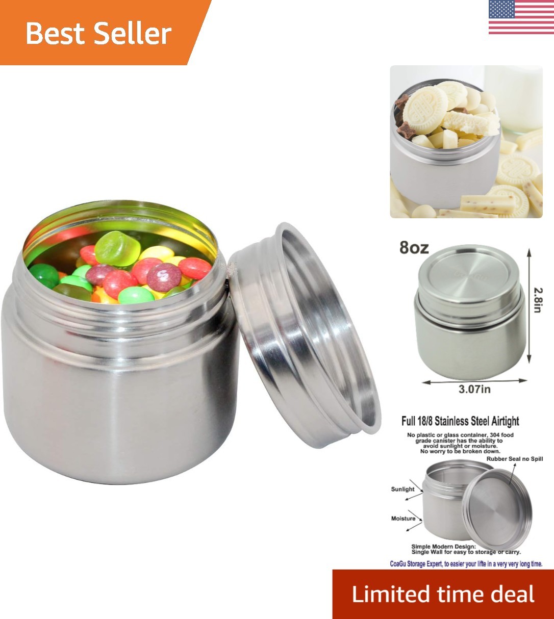 8oz Dishwasher Safe Steel Containers - Eco-Friendly Lunch & Snack Holder