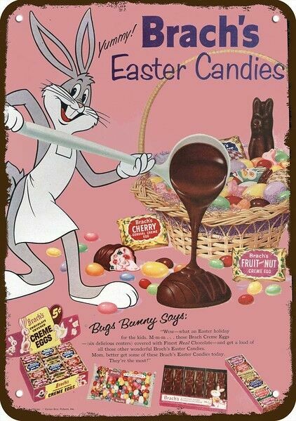 1958 BUGS BUNNY & BRACH\'S Easter Candy Vntge-Look DECORATIVE REPLICA METAL SIGN 
