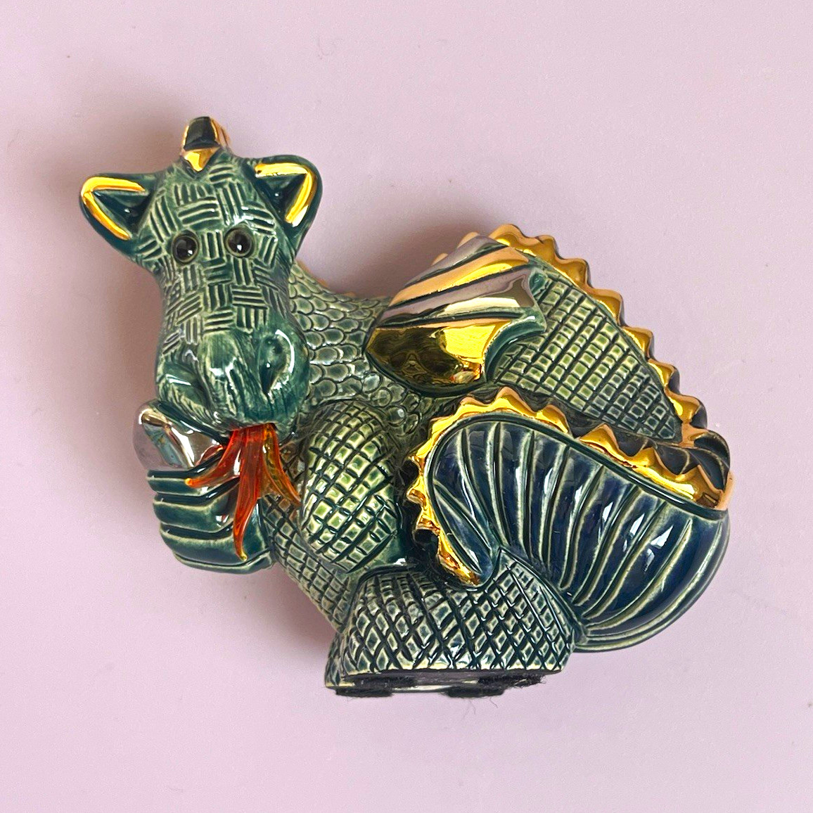De Rosa Rinconada Dragon Ceramic Figurine Green Gold Uruguay De Rosa Rinconada Dragon Ceramic Figurine Green Gold Uruguay