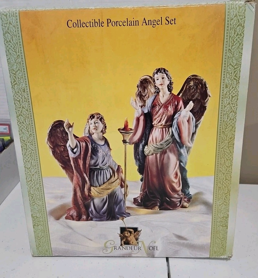 Grandeur Noel Hand Painted Porcelain Angel Set Collectors Edition Christmas