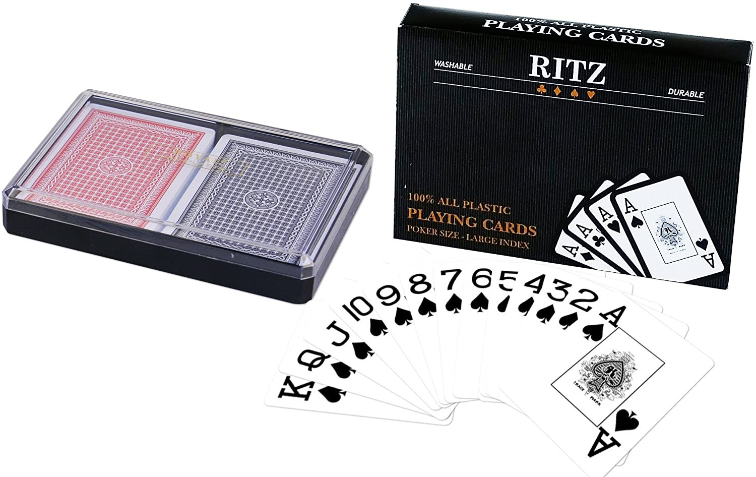 Ritz 2-Decks Poker Size 100% Plastic Playing Cards Set in Plastic Case, Large In Ritz 2-Decks Poker Size 100% Plastic Playing Cards Set in Plastic Case, Large In