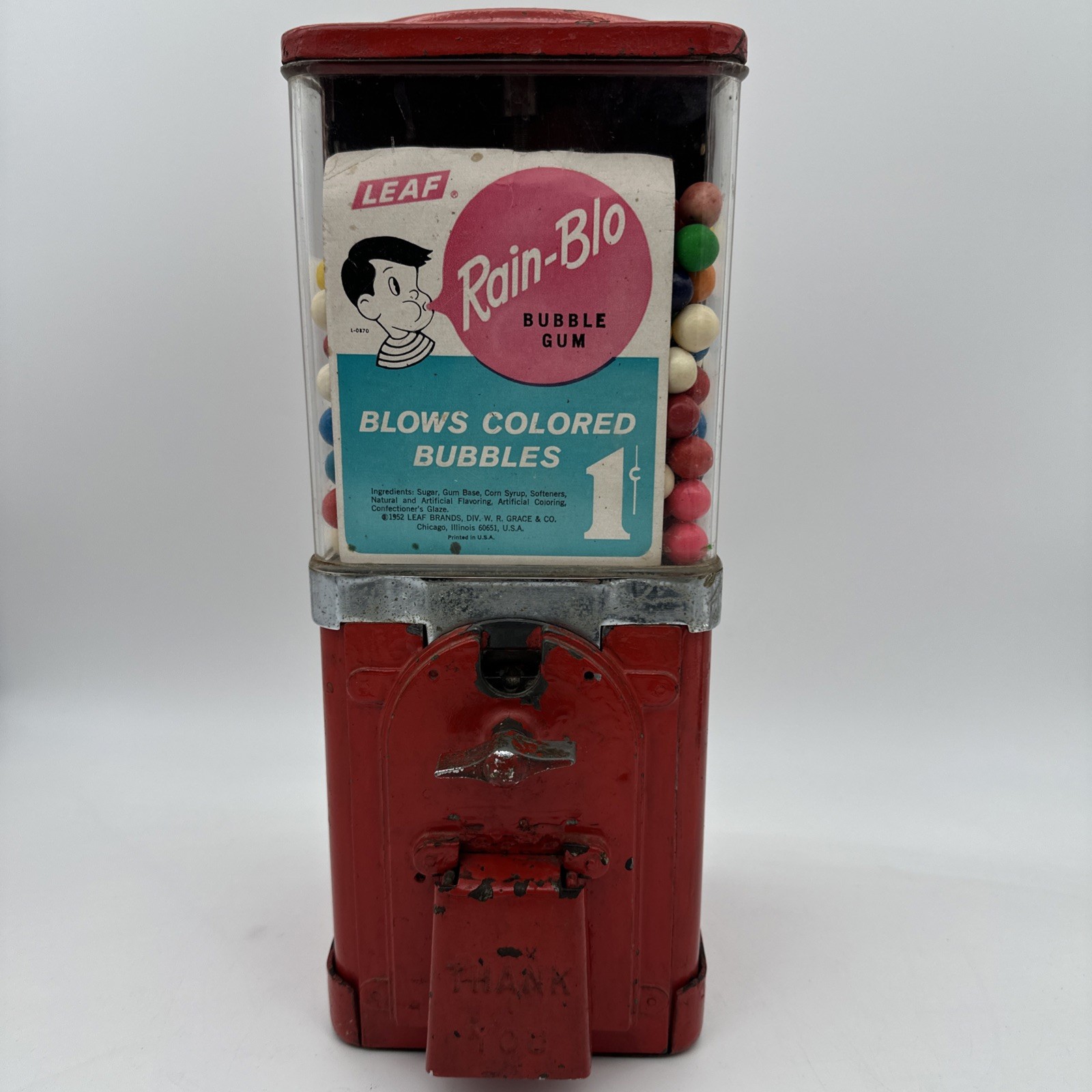 Vintage 1950 Victor Topper Red-  1 Cent - Gumball Bubble Gum Machine No Key