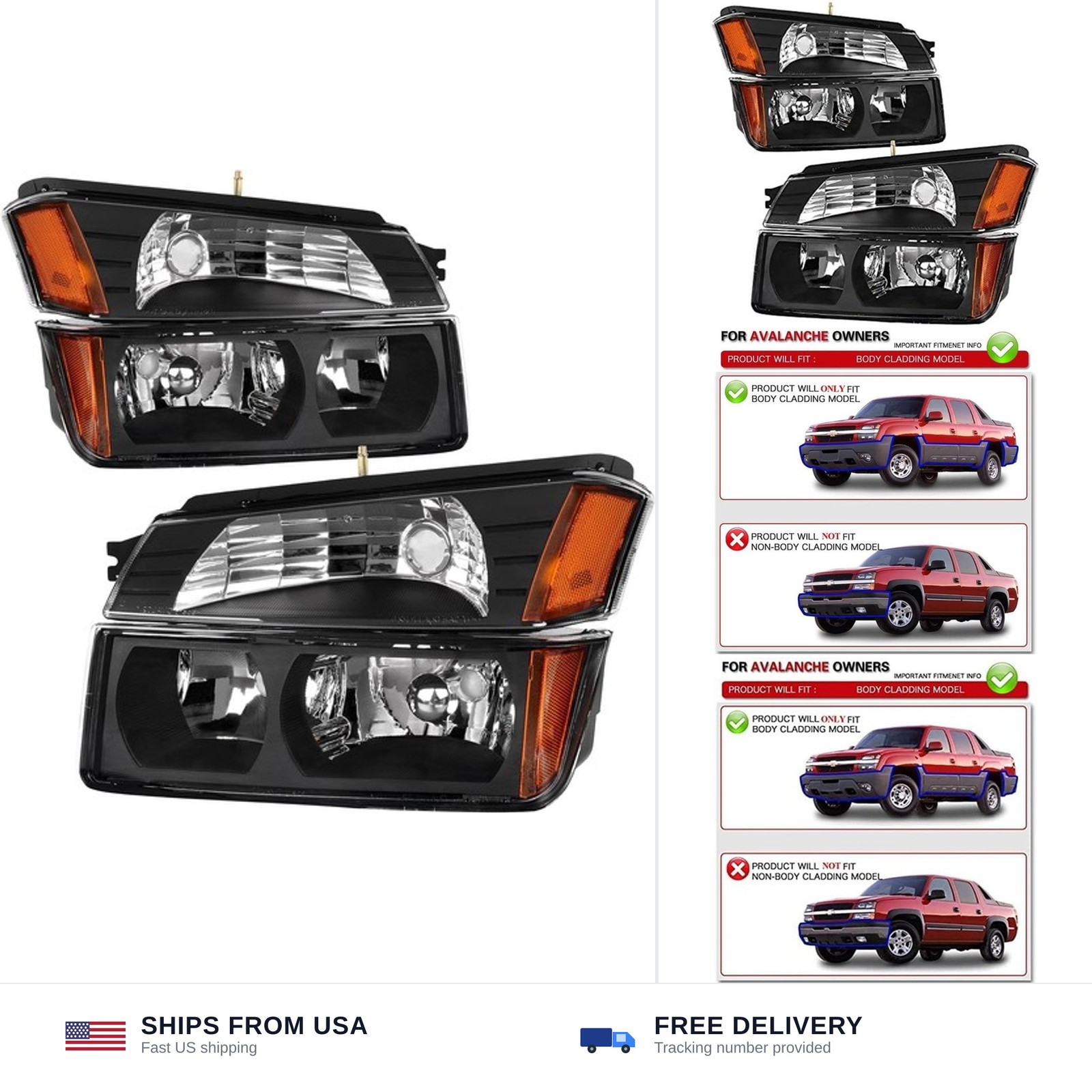AUTOSAVER88 Headlight Assembly Compatible with 2002-2006 Chevy Avalanche