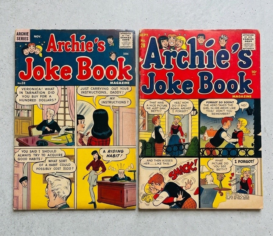 Vintage Archie\'s Joke Book Magazine Lot #28 & #31 (1957) Silver Age Reader Group