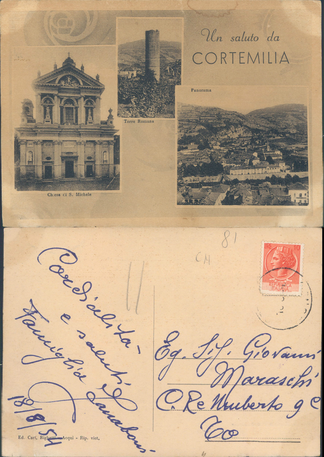 CORTEMILIA, VIEWPOINTS, TRAVELLED 1954 -F.G.-PIEDMONT (CN)N.43104