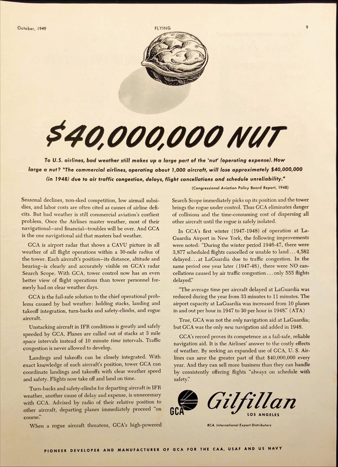 1949 Gilfillan GCA Ground Control Approach LaGuardia Airport NY Vintage Print Ad