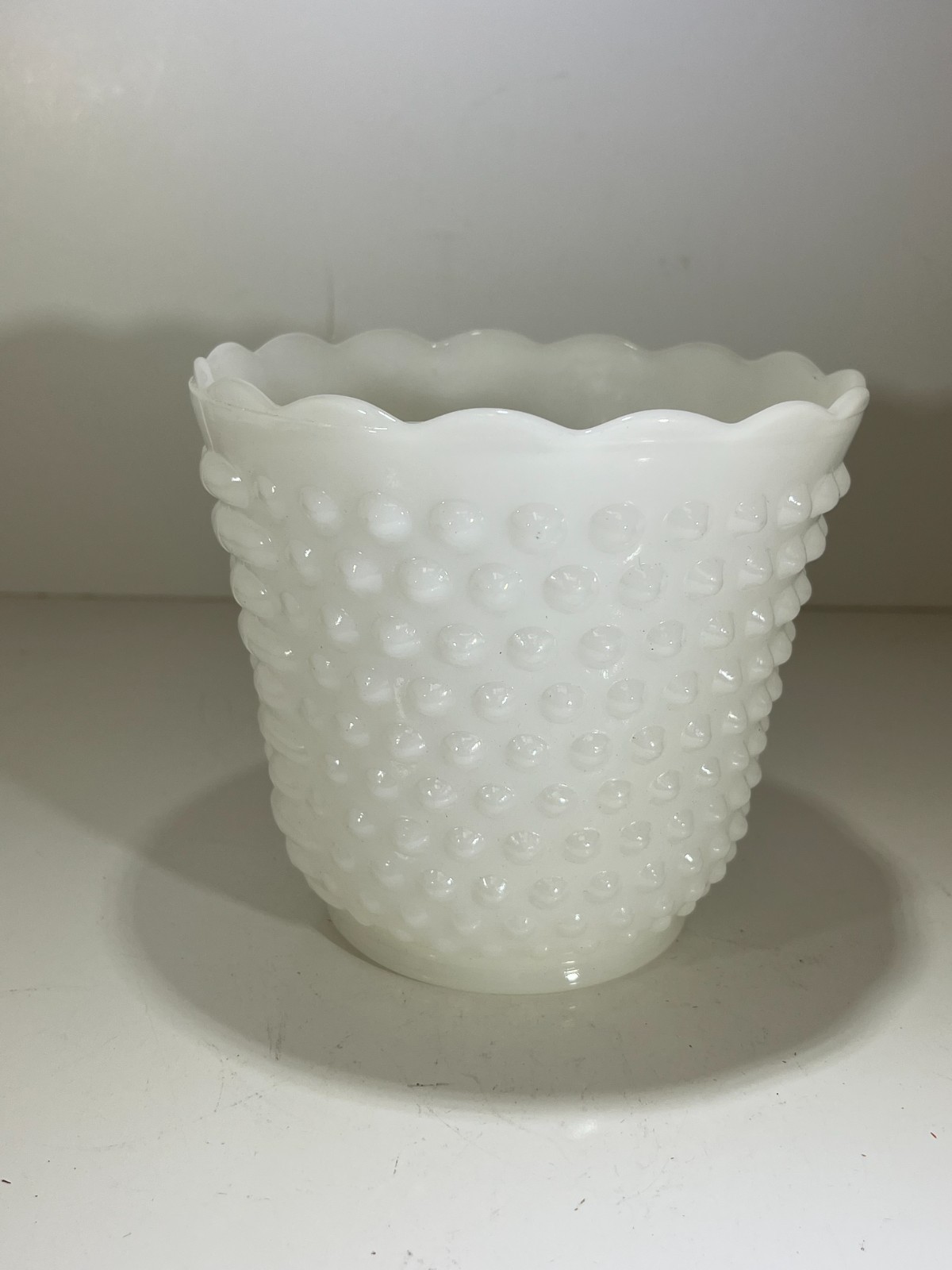 Vintage Anchor Hocking Milk Glass Hobnail and Bars Pattern Vase or Planter