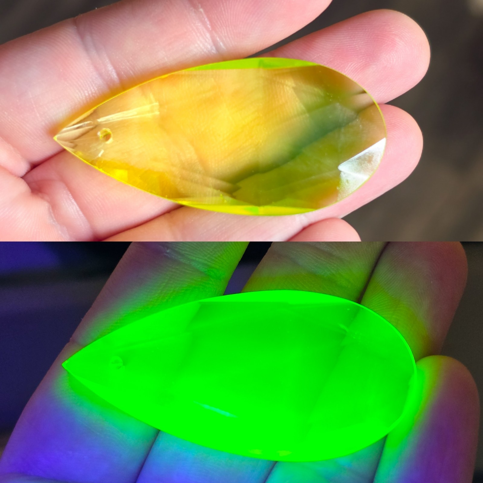 Vaseline Glass Chandelier Crystal Uranium Glass Prism Drop