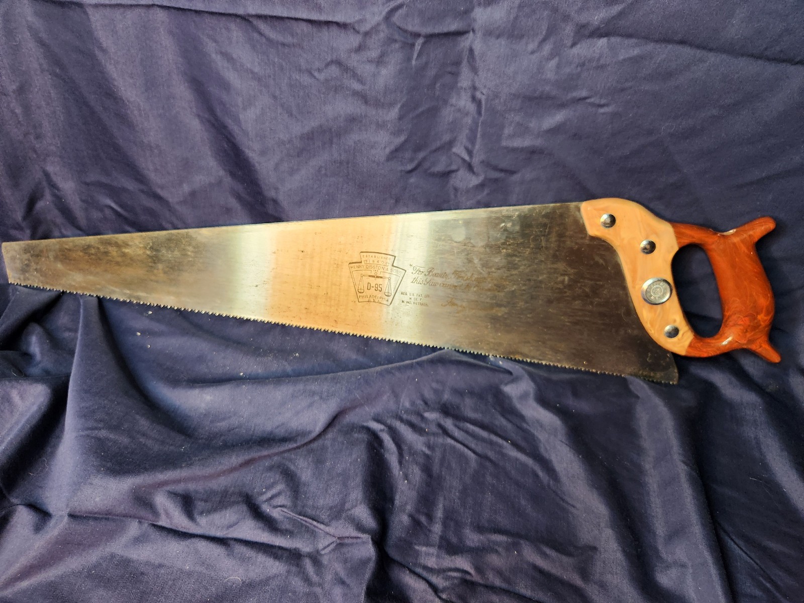 Disston D-95 lightly used plastic handle hand saw