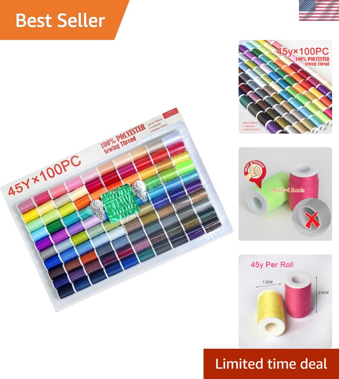 Complete Handy Sewing Kit: 100 Vibrant Polyester Threads & Easy Threading Tools