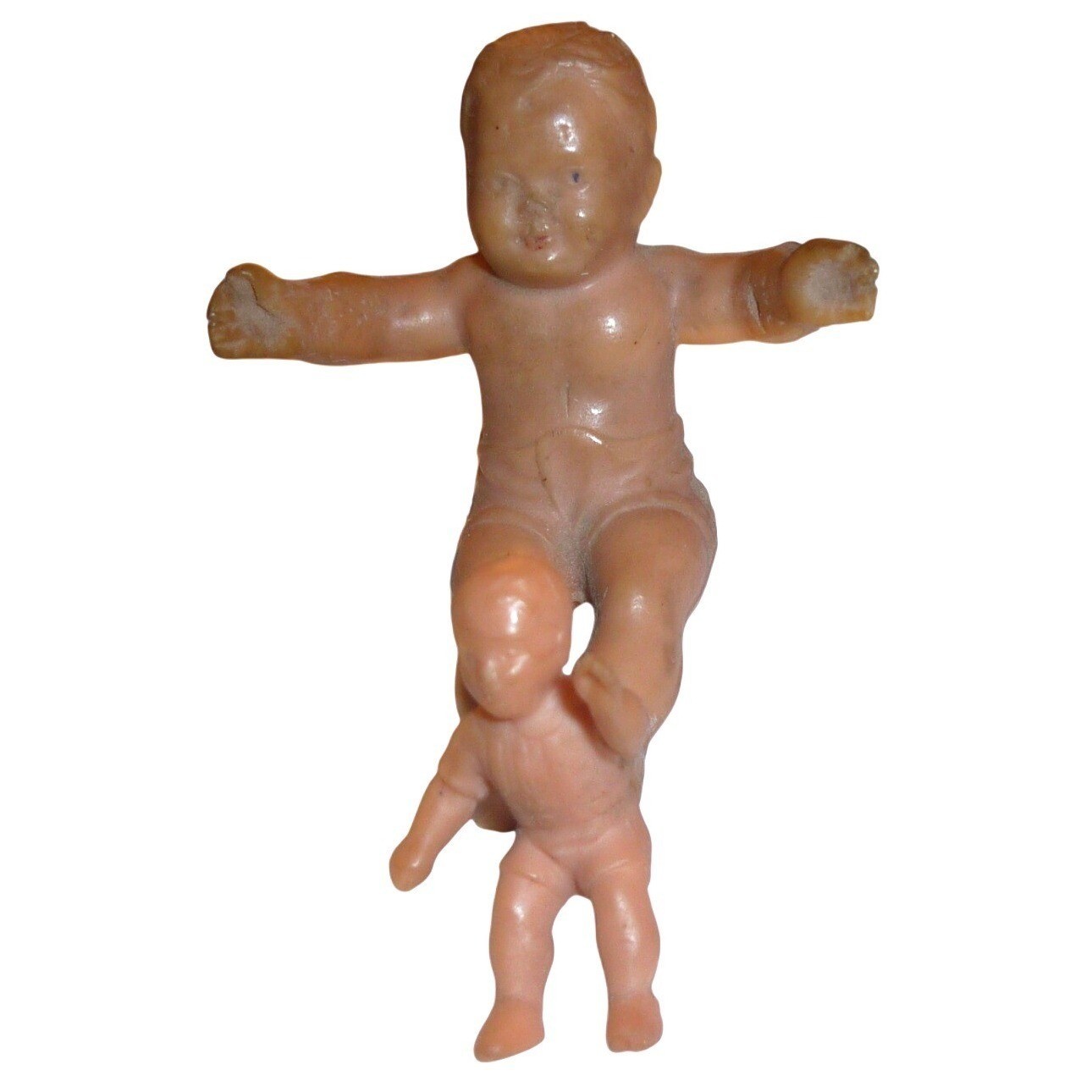 Vintage Miniature Plastic Baby Figurines Crawling Tiny Doll Cake Topper Lot 2pc