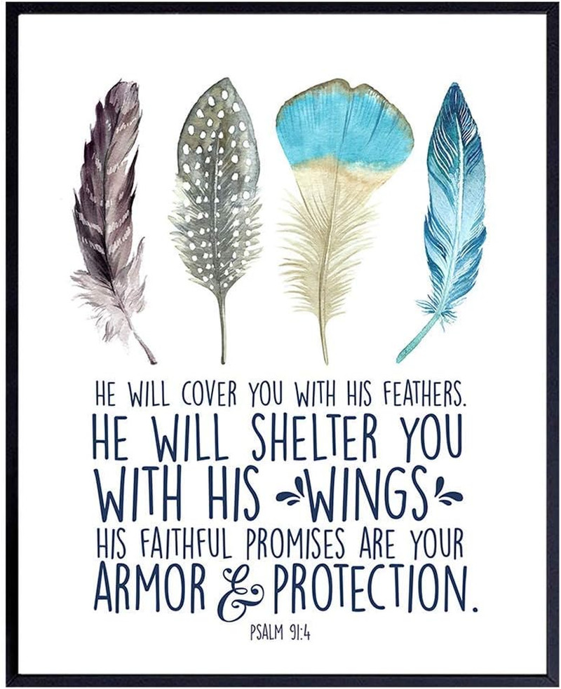 Psalm 91 - He Will Cover You with His Feathers Wall Art - Christian Bible Verse
