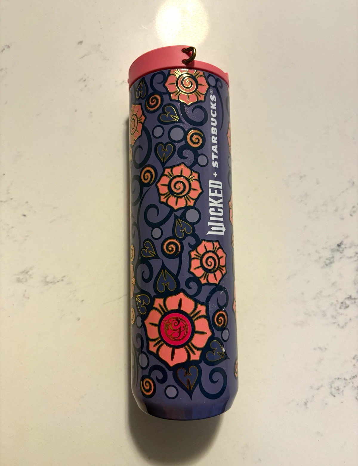 Starbucks Wicked Glinda Floral Travel Tumbler 16 fl oz Missing Charm 2024 NWOT